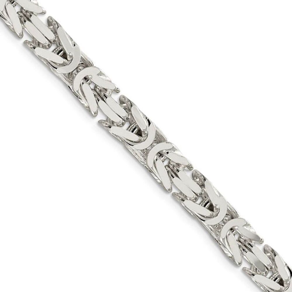 Mens 7.5mm Sterling Silver Square Solid Byzantine Chain Necklace, 20in